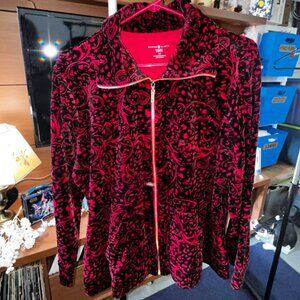 Women's Velour Karen Scott Sport Jacket~Size 1X~Zip-Up Black & Red